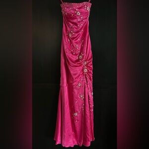 Strapless HotBarbie Pink Y2K Beaded Prom Dress